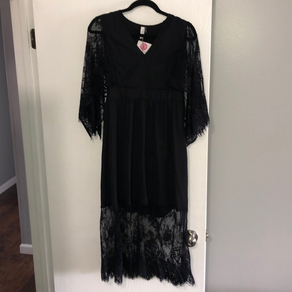 Black Midi Dress With Lace